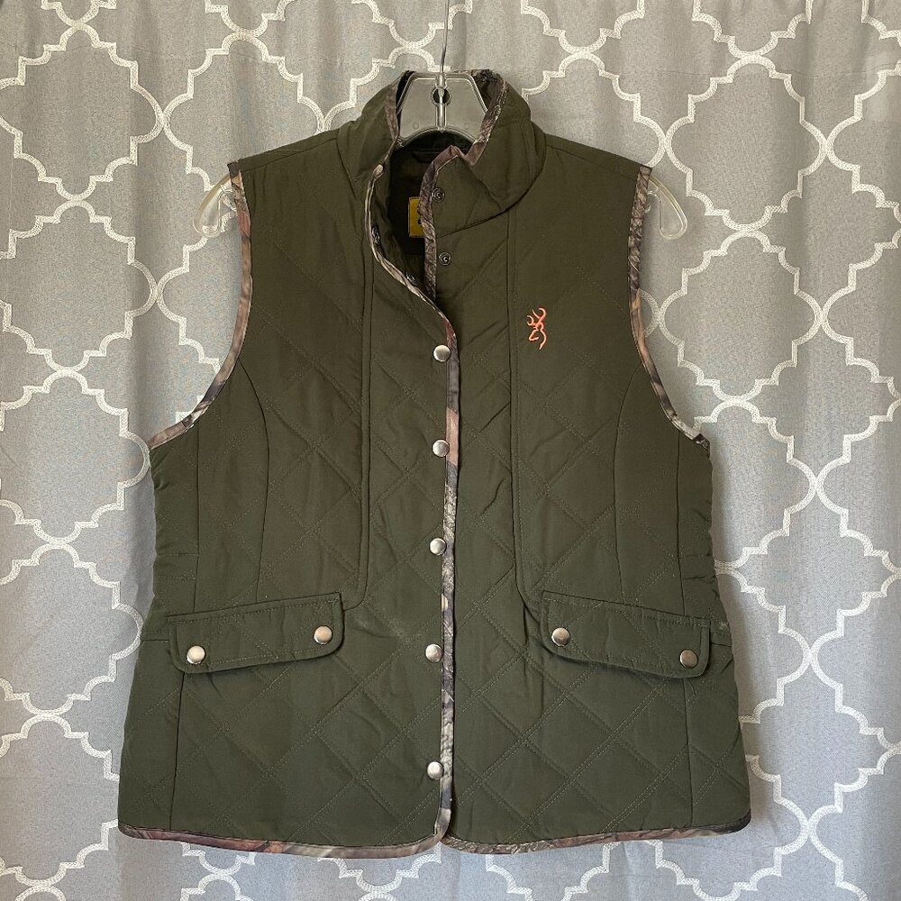 Browning Quilted Vest, Army Green with Camo Trim